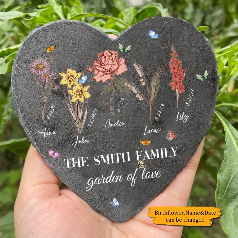 Garden of Love - Birth Month Flower Personalized Heart Garden Stone