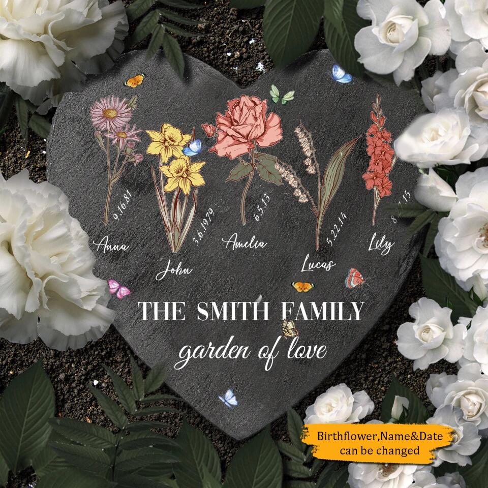 Garden of Love - Birth Month Flower Personalized Heart Garden Stone