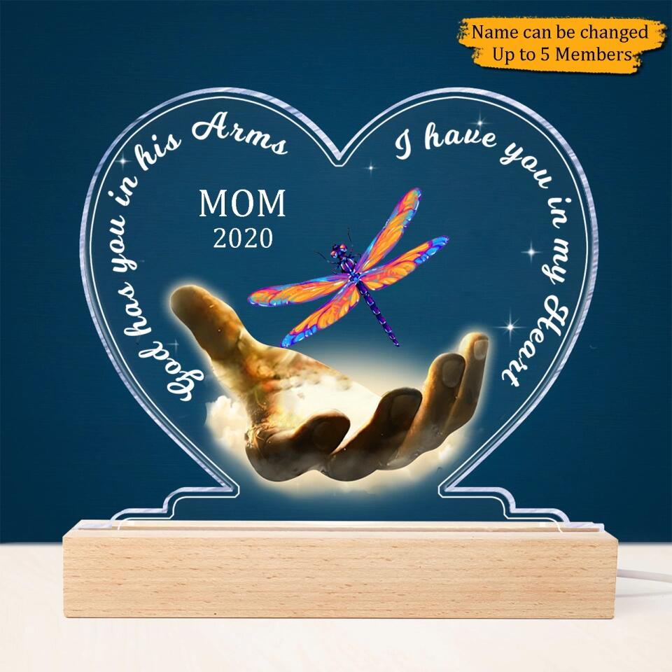 God Has You In His Arms, I Have You In My Heart Custom Memorial Personalized Heart Shape LED Light