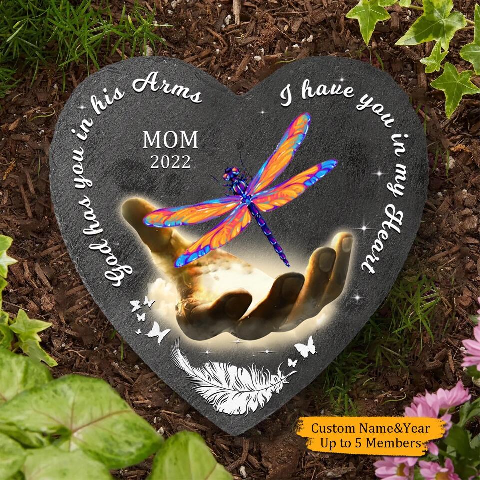 God Has You In His Arms I Have You In My Heart - 
 Personalized Heart Memorial Stone,Up to 5 Members