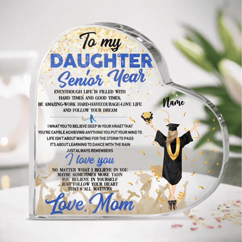 To My Daughter Senior 2023 Crystal Heart - Personalized Acrylic Plaque Graduation Gift Idea For Daughter