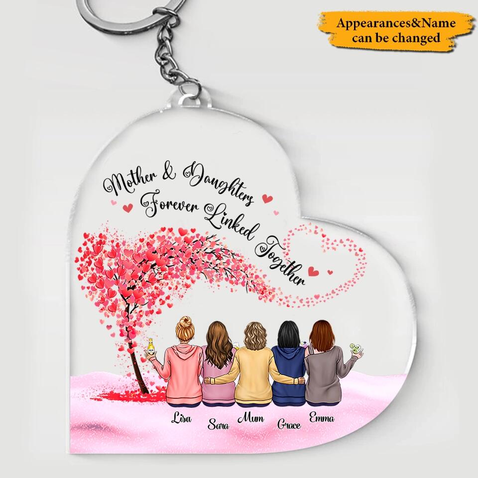 Mom Daughter Sitting Under Tree Personalized Acrylic Keychain - Gift for Mum