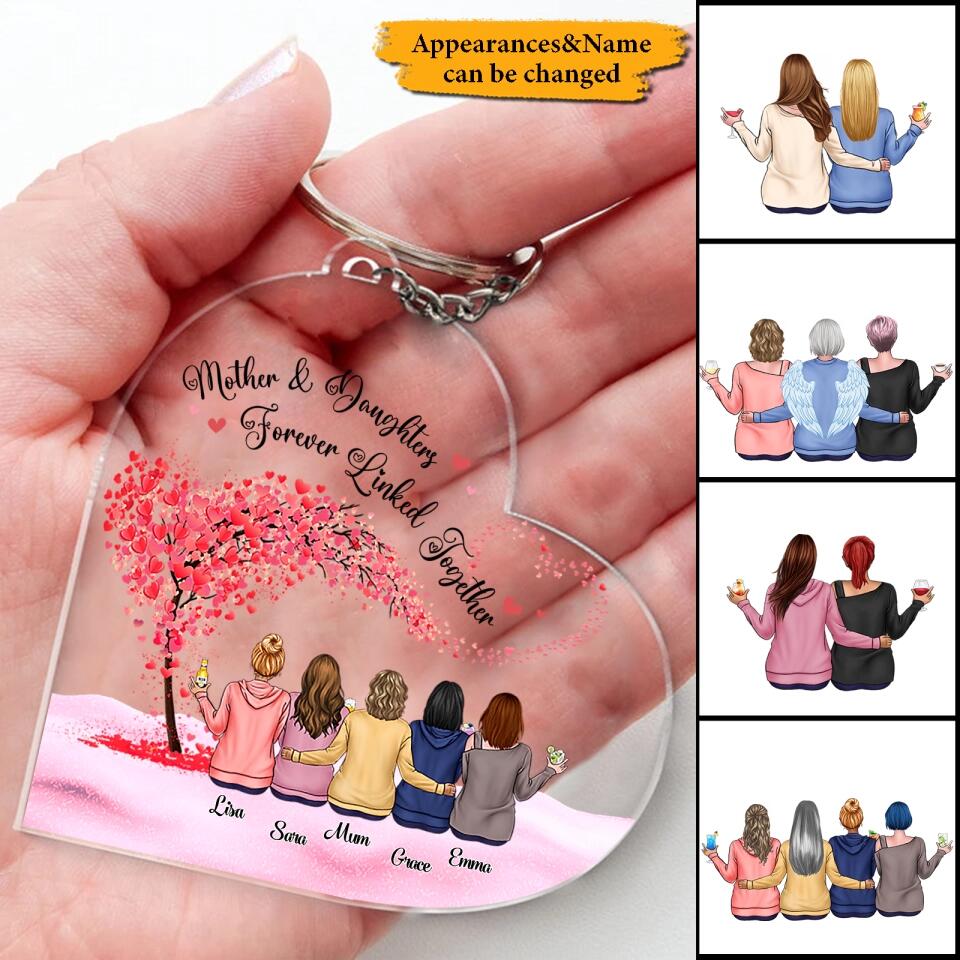 Mom Daughter Sitting Under Tree Personalized Acrylic Keychain - Gift for Mum