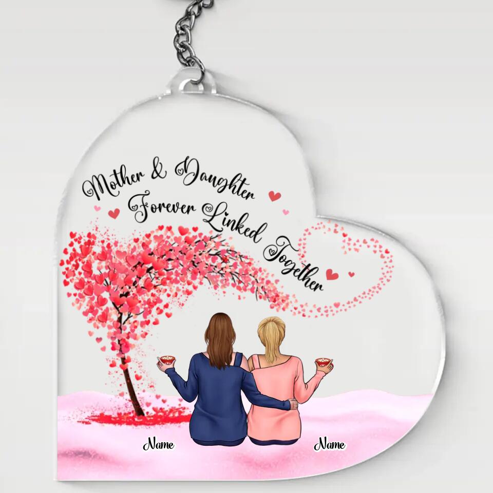 Mom Daughter Sitting Under Tree Personalized Acrylic Keychain - Gift for Mum