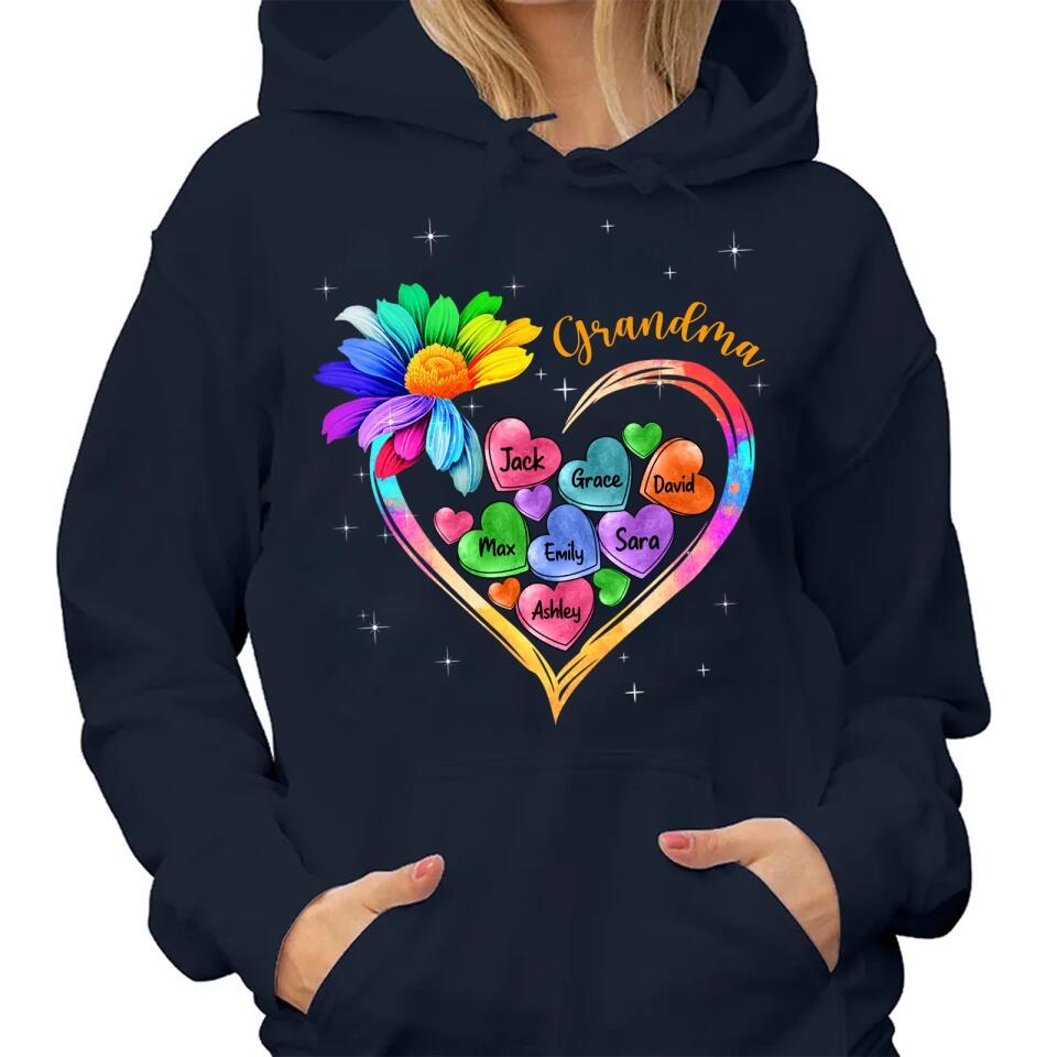 Colorful Sunflower Grandma Mom Heart Loads Of Love, Mother's Day Personalized T-shirt And Hoodie