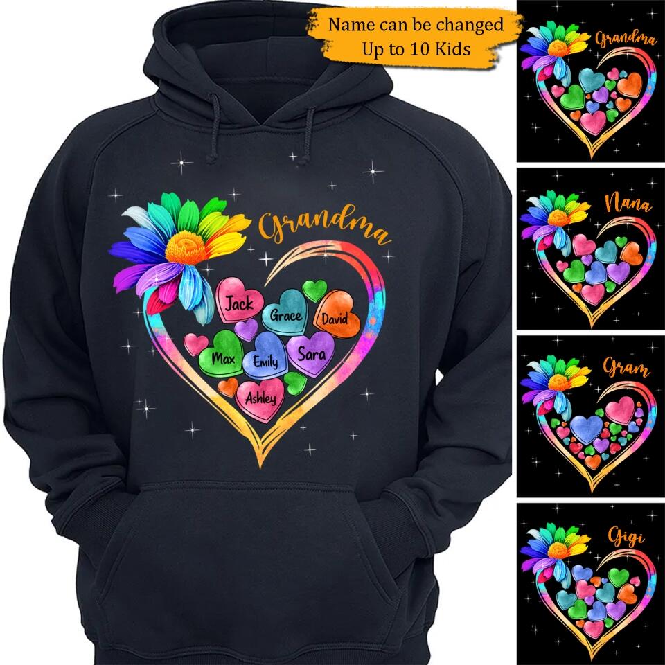 Colorful Sunflower Grandma Mom Heart Loads Of Love, Mother's Day Personalized T-shirt And Hoodie