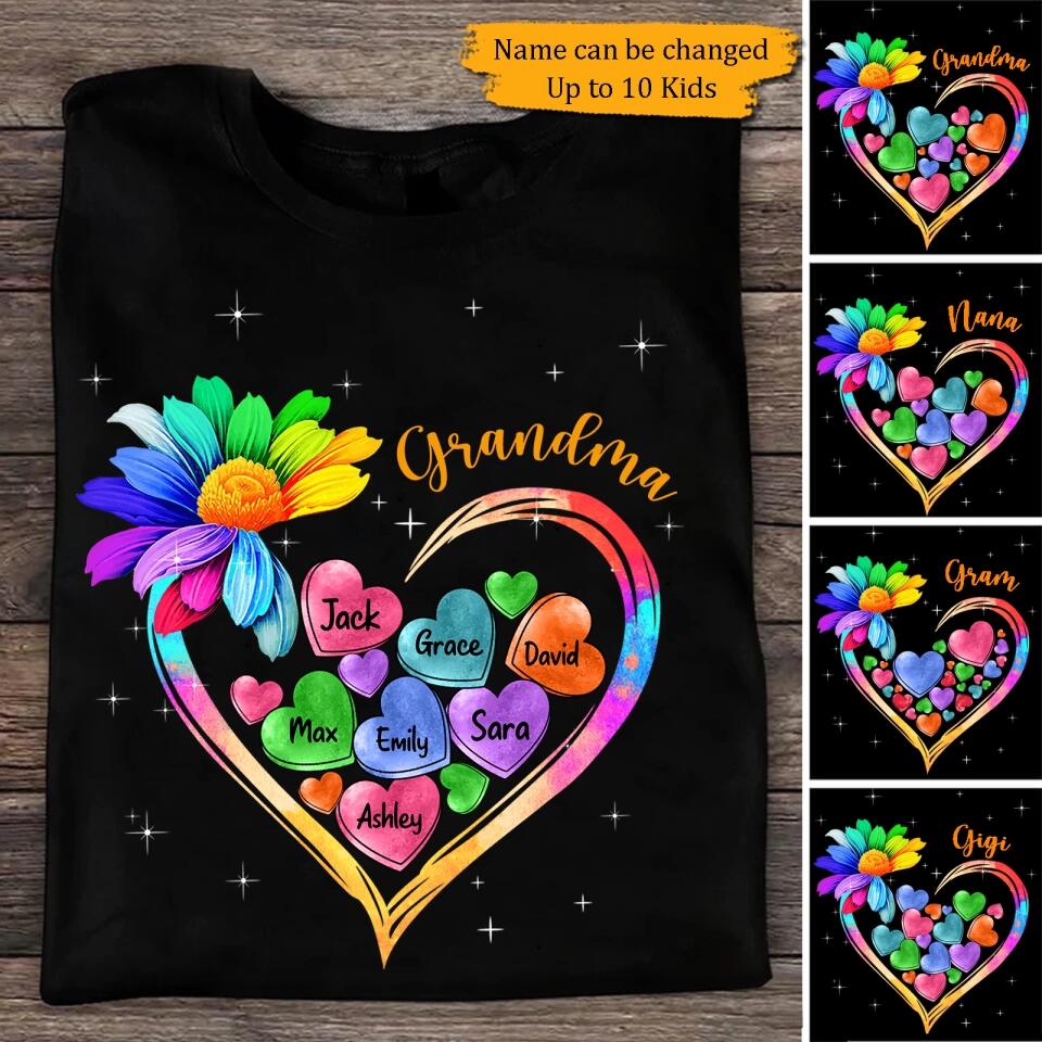 Colorful Sunflower Grandma Mom Heart Loads Of Love, Mother's Day Personalized T-shirt And Hoodie