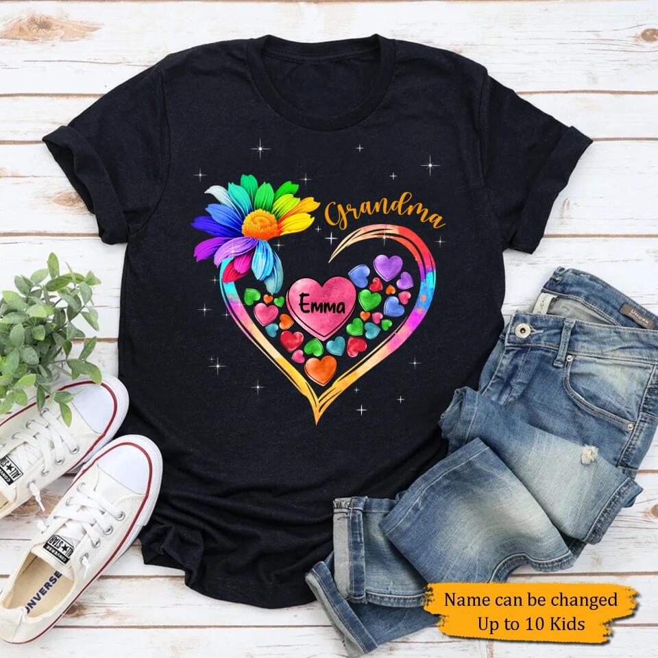 Colorful Sunflower Grandma Mom Heart Loads Of Love, Mother's Day Personalized T-shirt And Hoodie