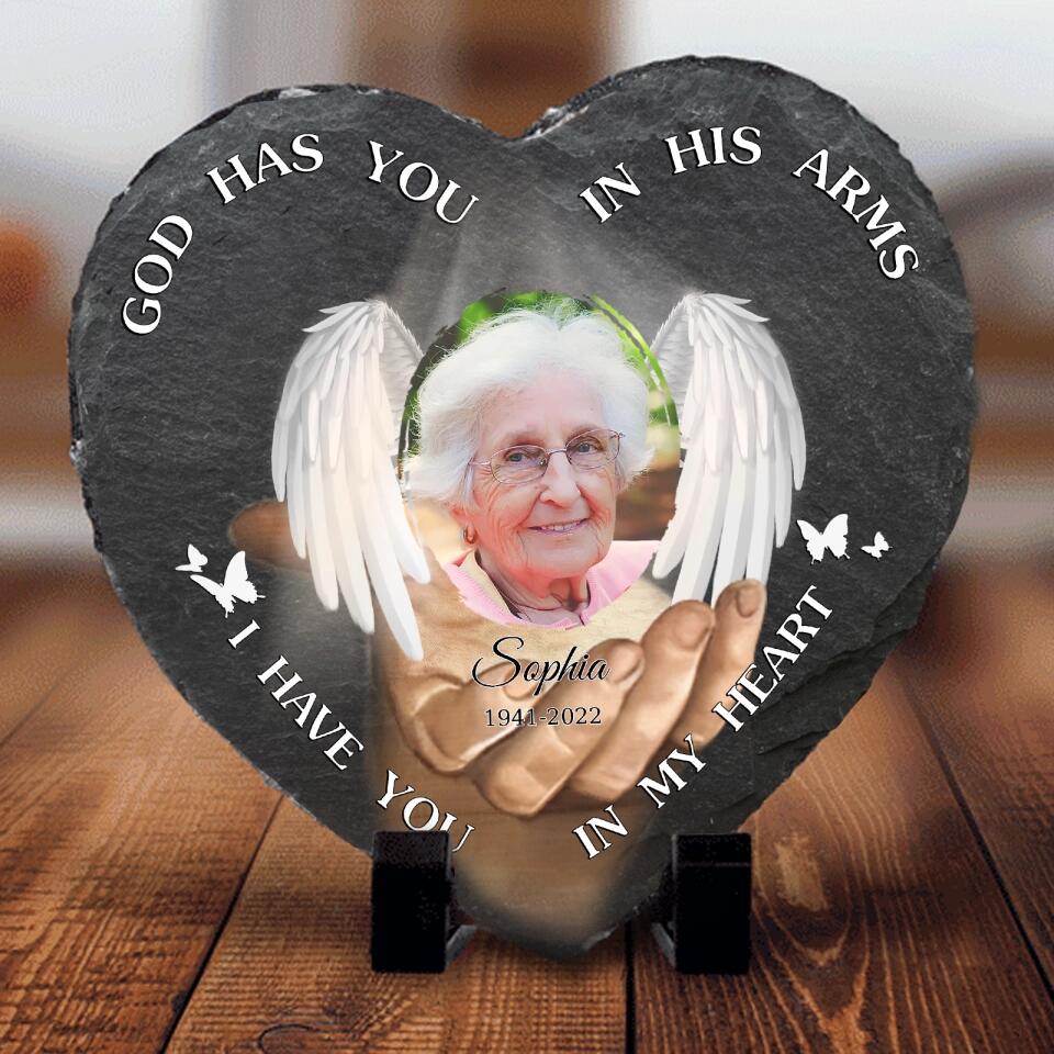 God Has You In His Arms I Have You In My Heart - 
 Personalized Heart Memorial Stone