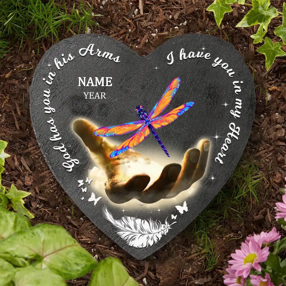 God Has You In His Arms I Have You In My Heart - 
 Personalized Heart Memorial Stone,Up to 5 Members