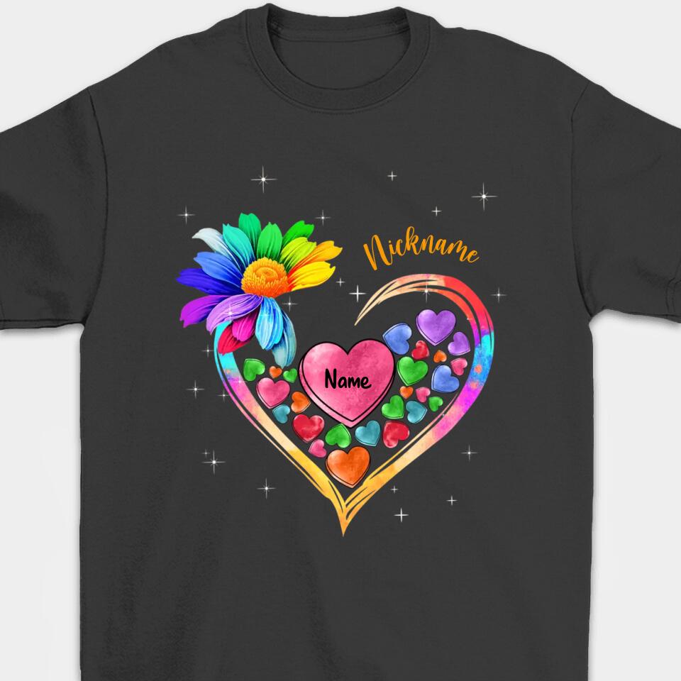 Colorful Sunflower Grandma Mom Heart Loads Of Love, Mother's Day Personalized T-shirt And Hoodie