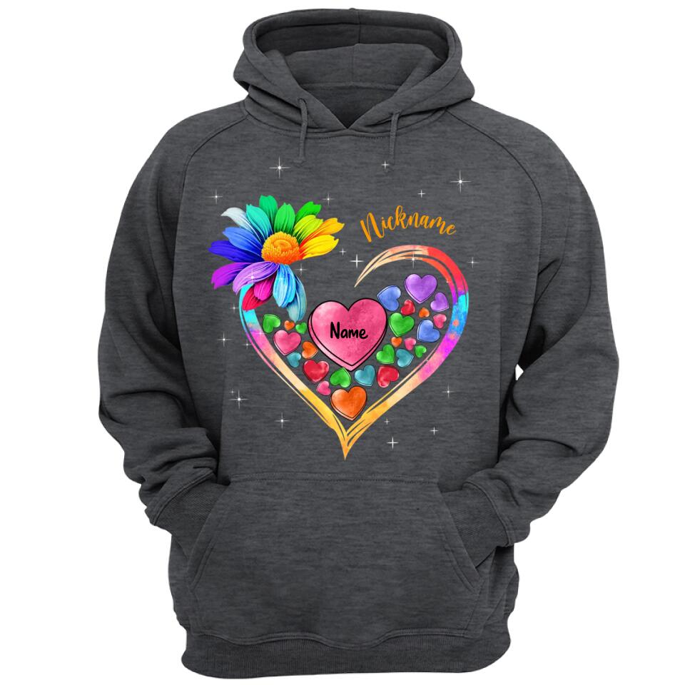 Colorful Sunflower Grandma Mom Heart Loads Of Love, Mother's Day Personalized T-shirt And Hoodie