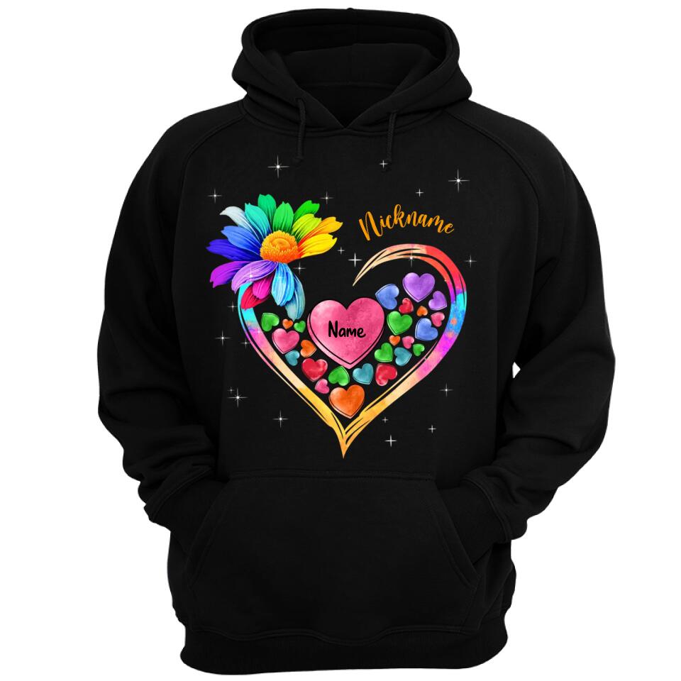 Colorful Sunflower Grandma Mom Heart Loads Of Love, Mother's Day Personalized T-shirt And Hoodie