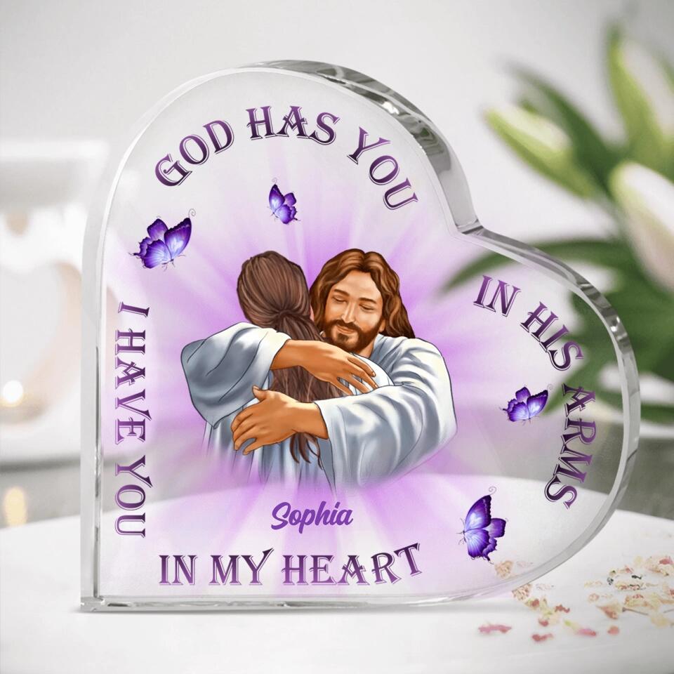 God Has You In His Arms - Custom Personalized God Heart Acrylic Plaque,Memorial Gift