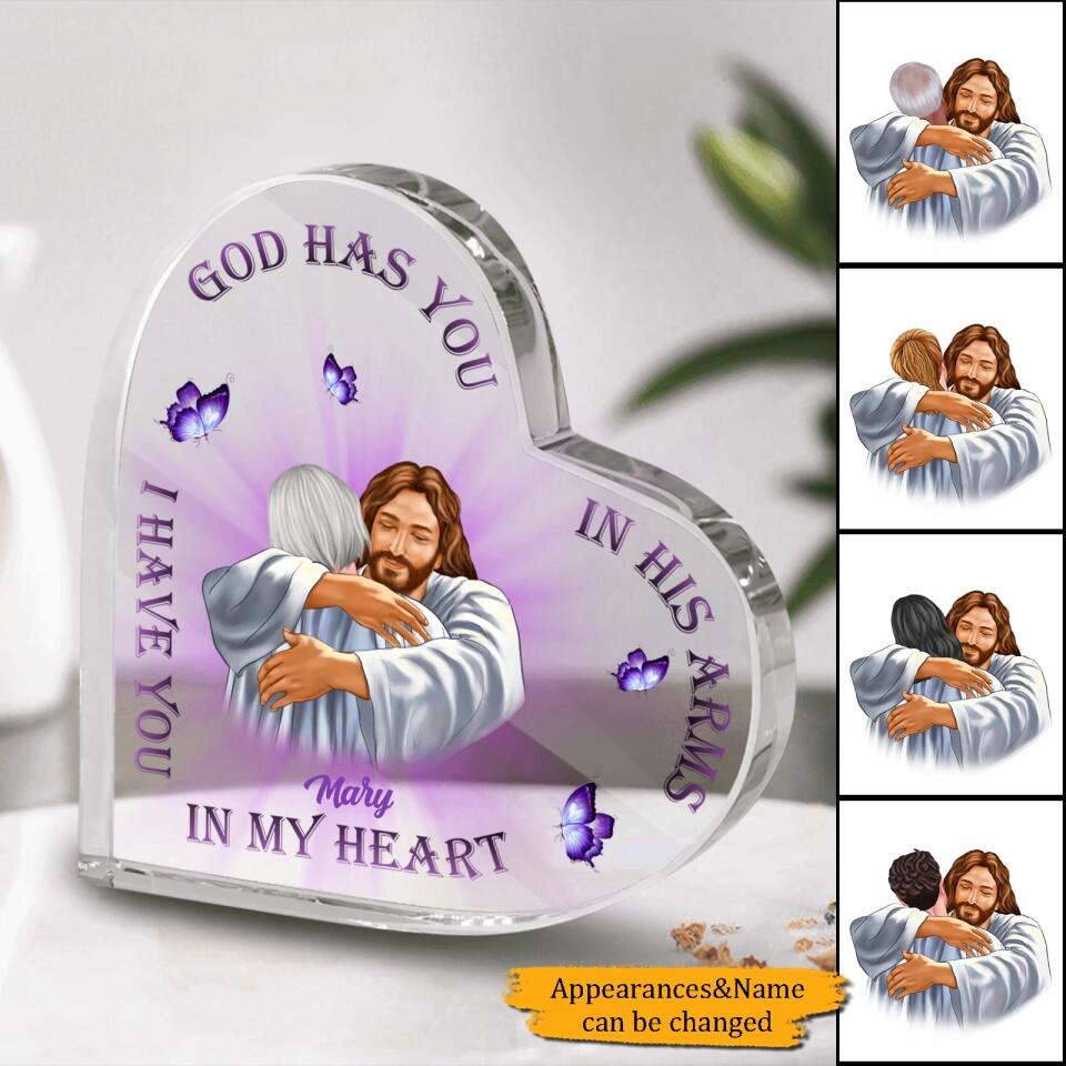 God Has You In His Arms - Custom Personalized God Heart Acrylic Plaque,Memorial Gift