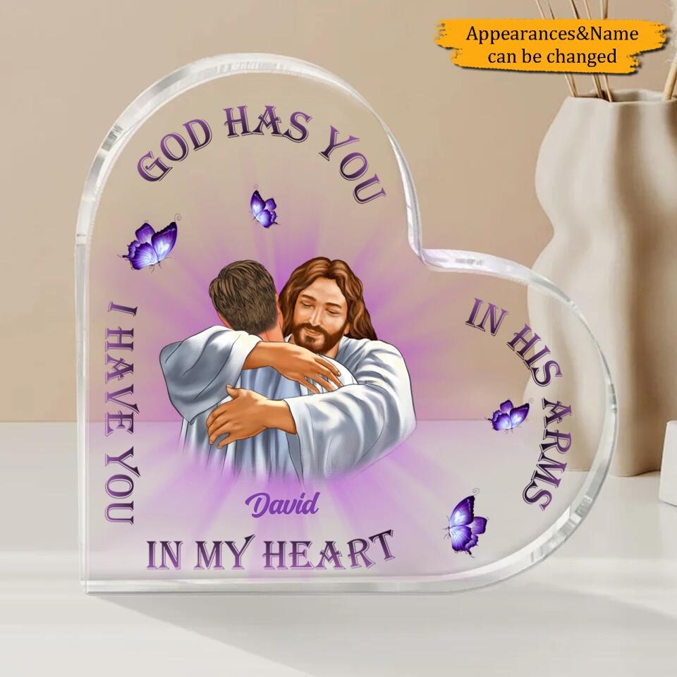 God Has You In His Arms - Custom Personalized God Heart Acrylic Plaque,Memorial Gift