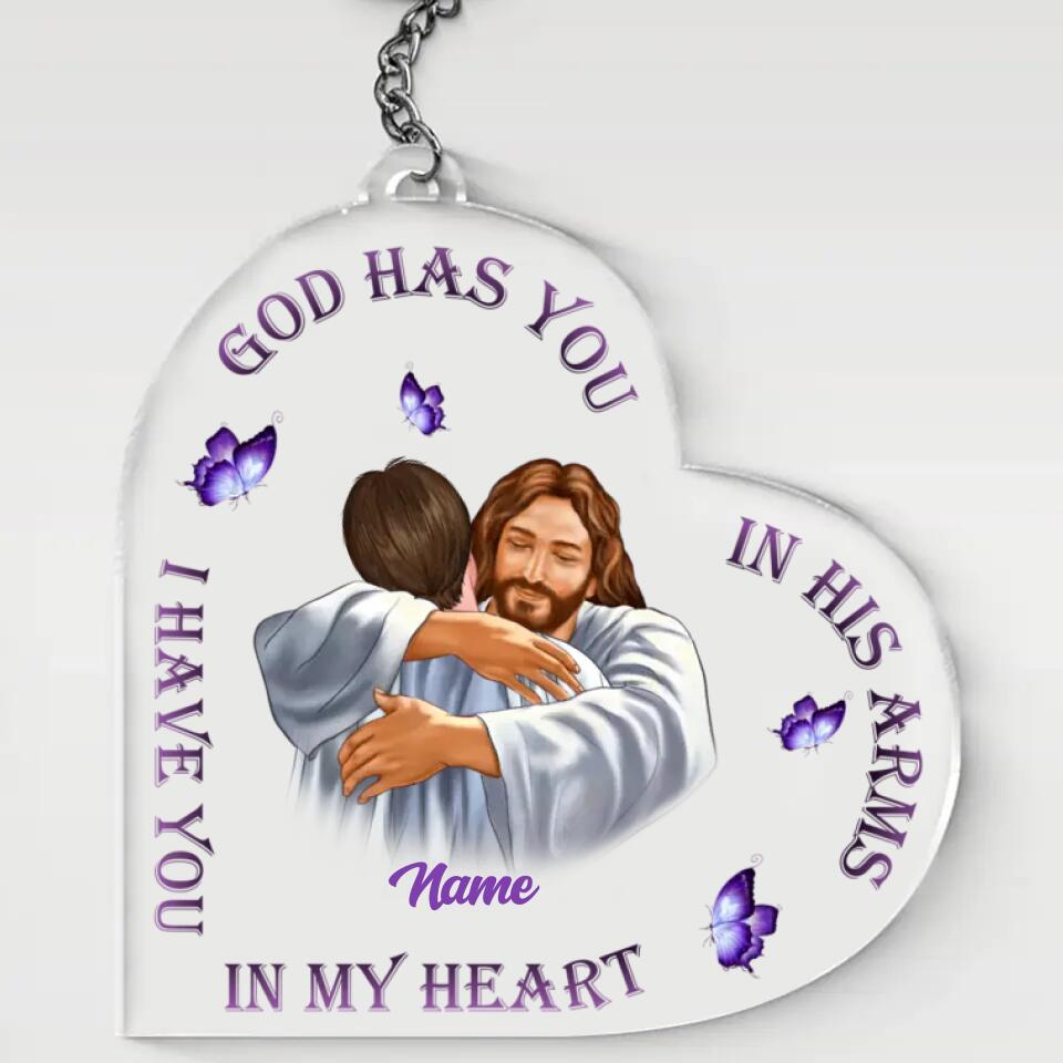 God Has You In His Arms - Custom Personalized God Heart Acrylic Keychain,Memorial Gift