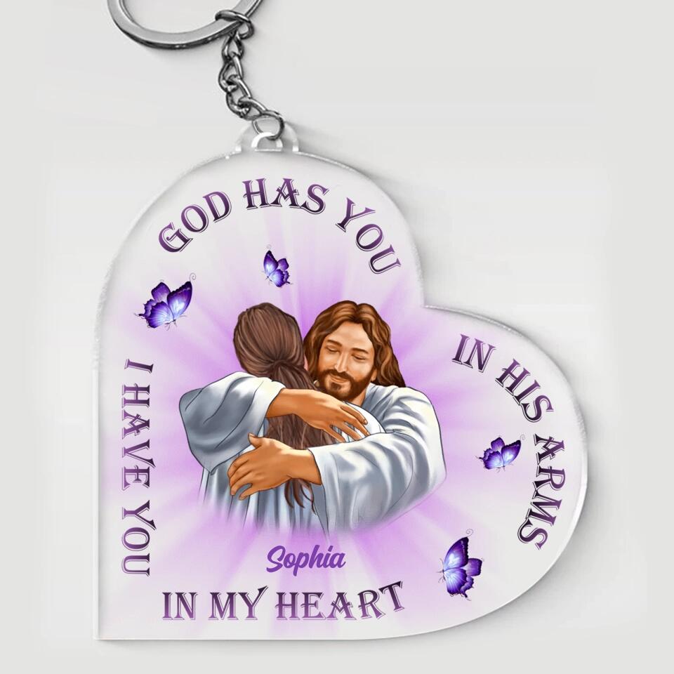 God Has You In His Arms - Custom Personalized God Heart Acrylic Keychain,Memorial Gift