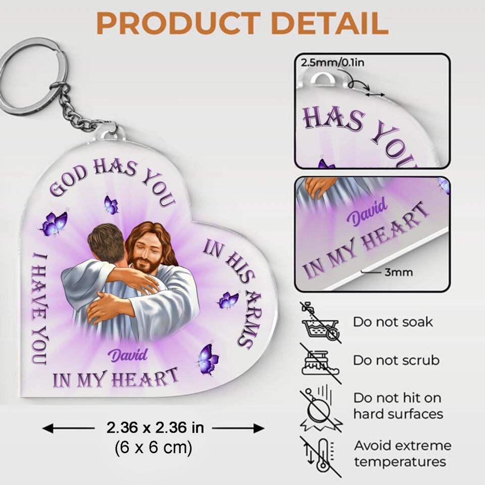 God Has You In His Arms - Custom Personalized God Heart Acrylic Keychain,Memorial Gift