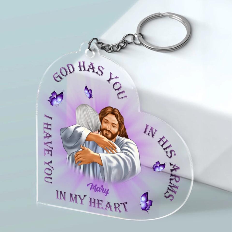 God Has You In His Arms - Custom Personalized God Heart Acrylic Keychain,Memorial Gift