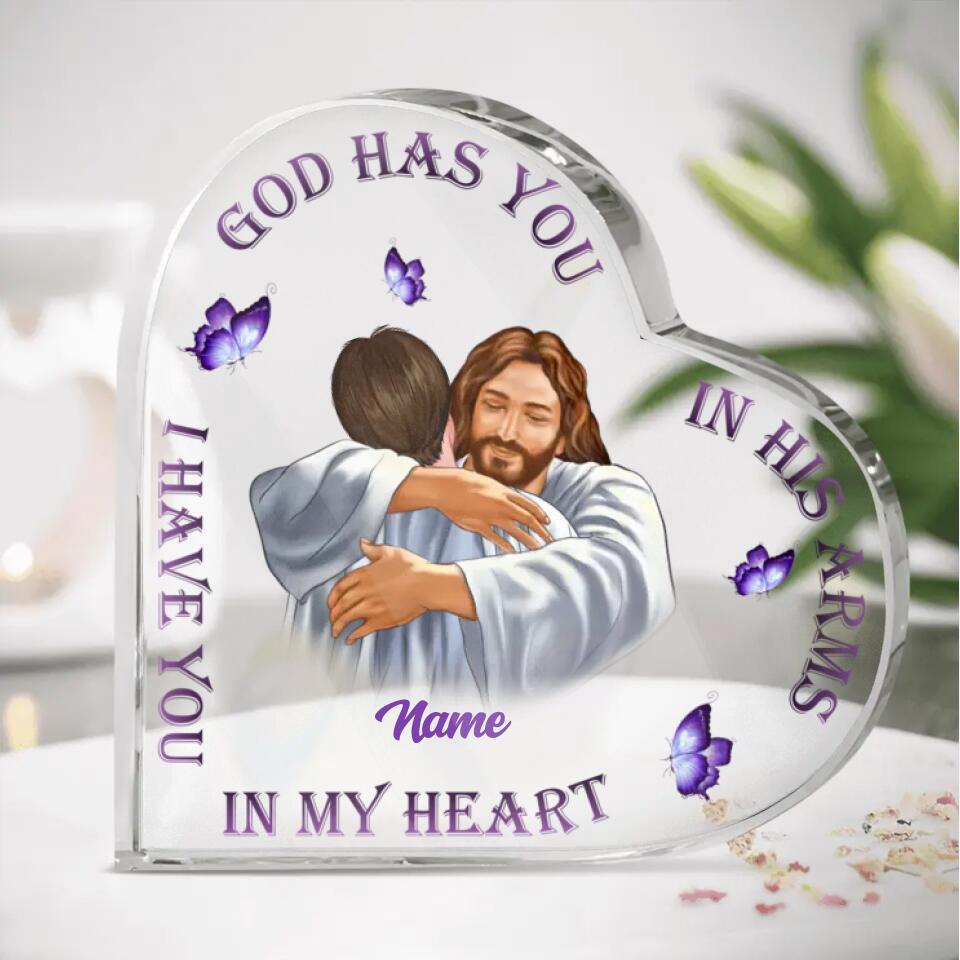 God Has You In His Arms - Custom Personalized God Heart Acrylic Plaque,Memorial Gift