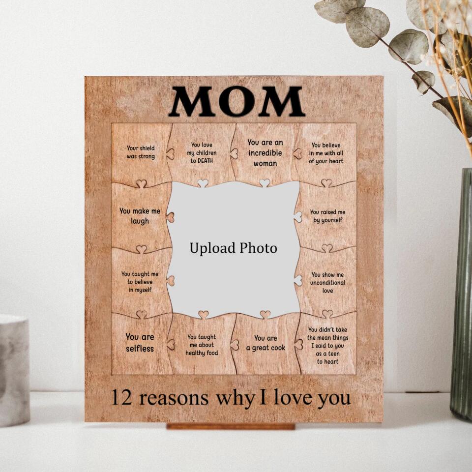 Mom 12 Reasons Why I Love You Wooden Puzzle Piece Collage - Personalized Frame