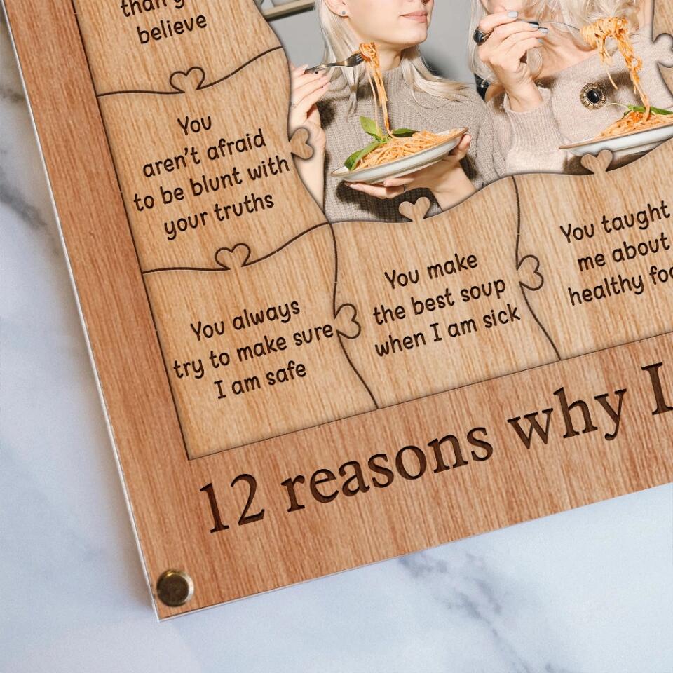 Mom 12 Reasons Why I Love You Wooden Puzzle Piece Collage - Personalized Frame