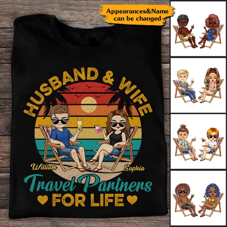 Husband And Wife Travel Partners For Life Beach Traveling Couple - Personalized Custom T Shirt and Hoodie