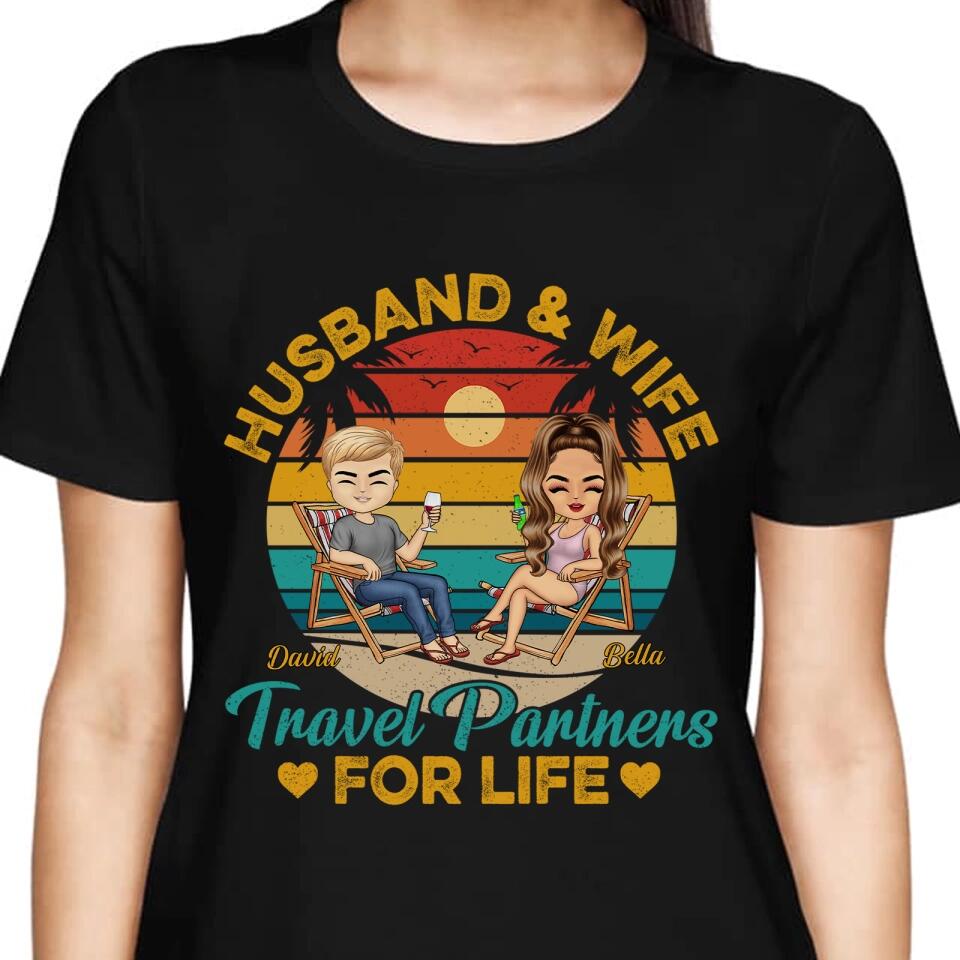 Husband And Wife Travel Partners For Life Beach Traveling Couple - Personalized Custom T Shirt and Hoodie