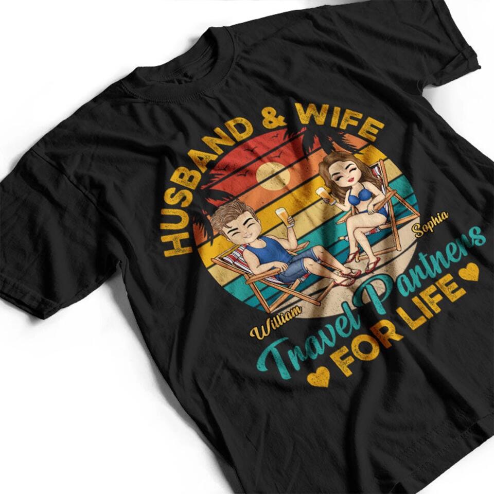 Husband And Wife Travel Partners For Life Beach Traveling Couple - Personalized Custom T Shirt and Hoodie