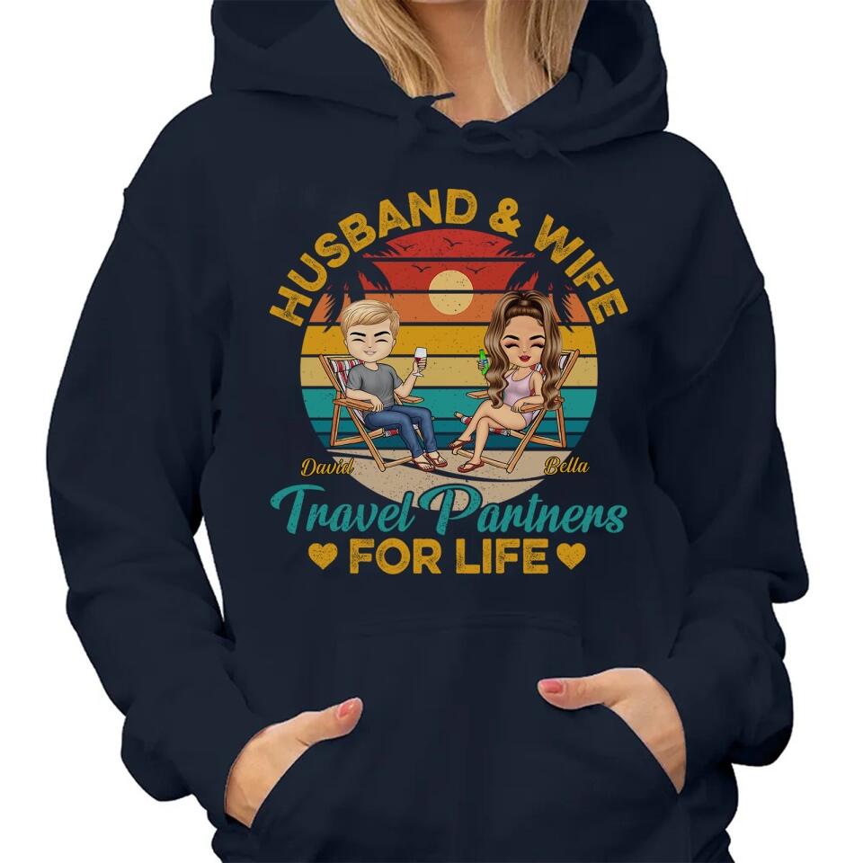 Husband And Wife Travel Partners For Life Beach Traveling Couple - Personalized Custom T Shirt and Hoodie