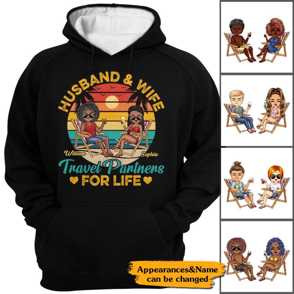 Husband And Wife Travel Partners For Life Beach Traveling Couple - Personalized Custom T Shirt and Hoodie