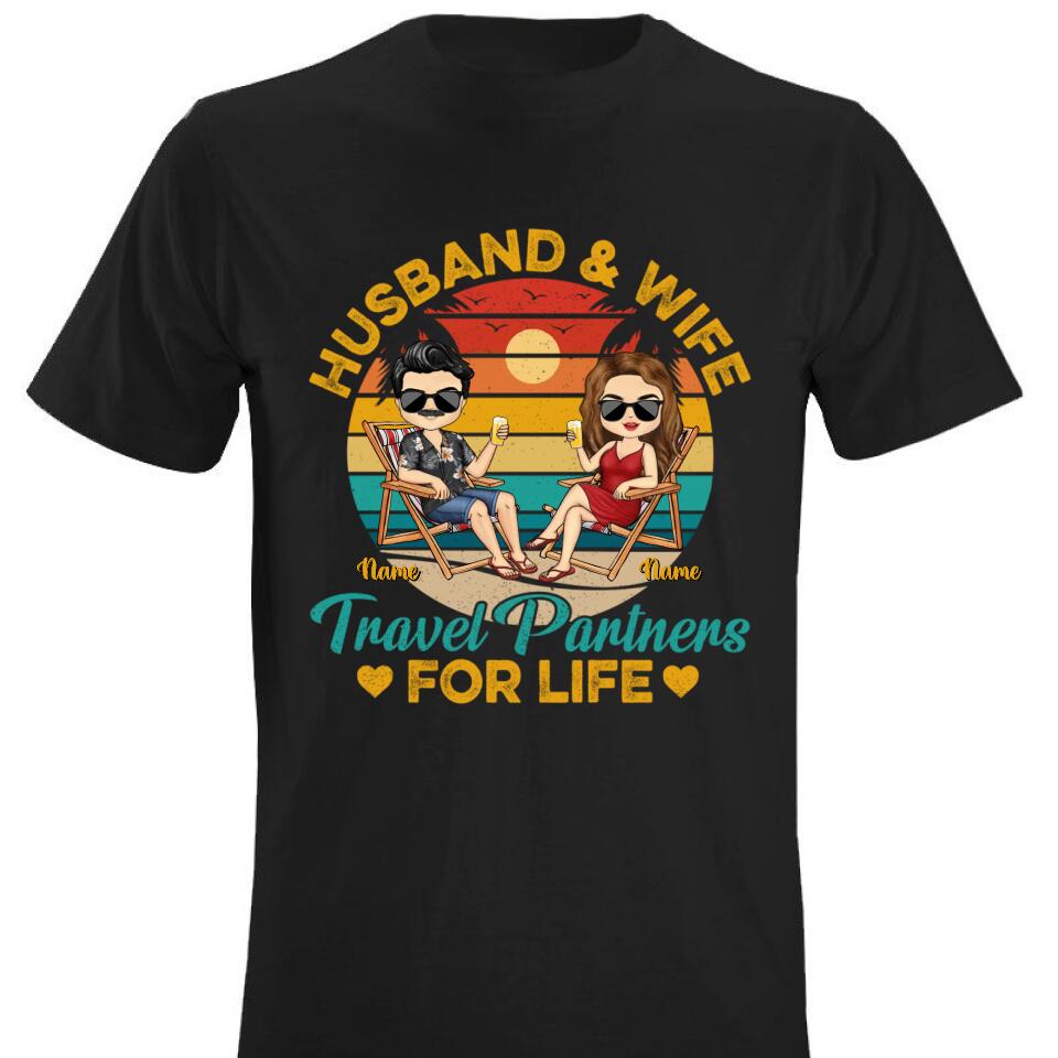 Husband And Wife Travel Partners For Life Beach Traveling Couple - Personalized Custom T Shirt and Hoodie