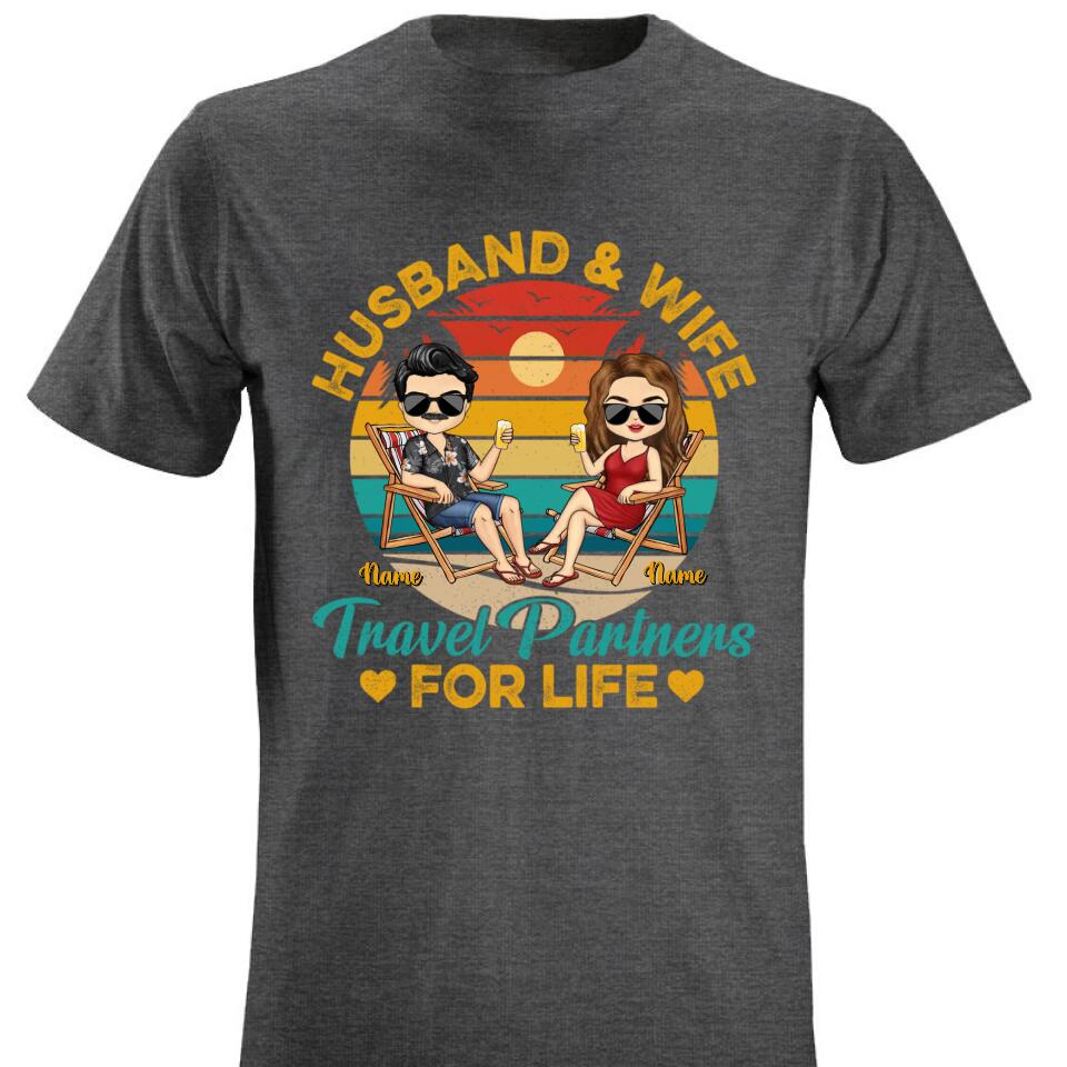 Husband And Wife Travel Partners For Life Beach Traveling Couple - Personalized Custom T Shirt and Hoodie