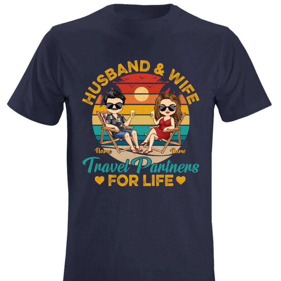 Husband And Wife Travel Partners For Life Beach Traveling Couple - Personalized Custom T Shirt and Hoodie