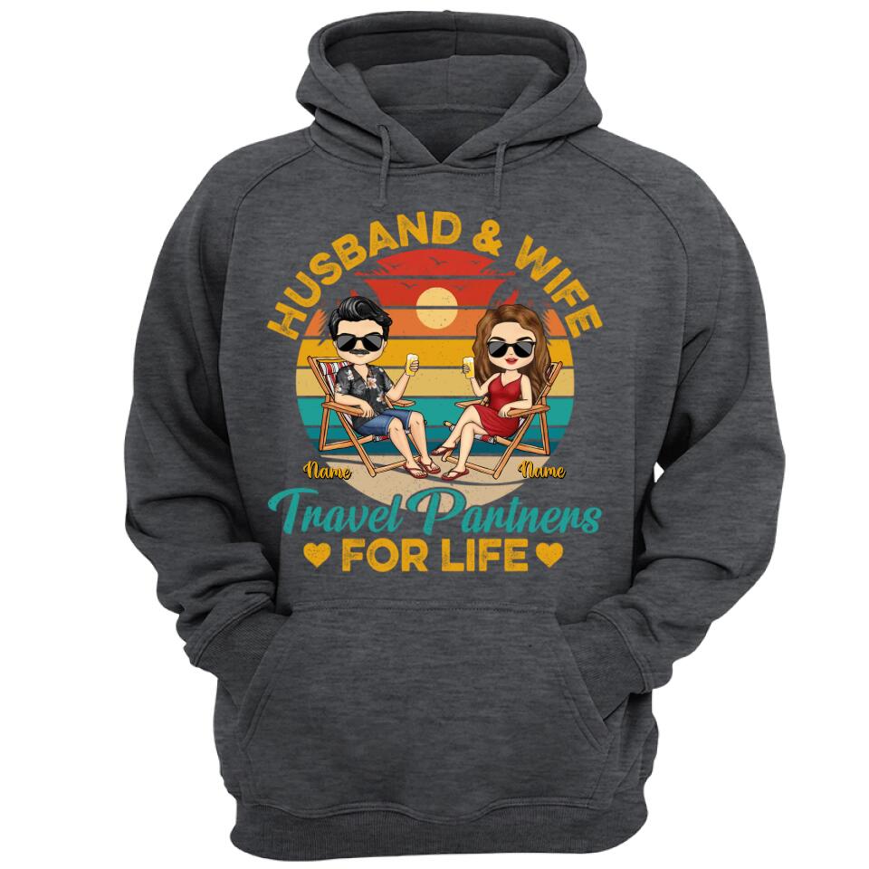 Husband And Wife Travel Partners For Life Beach Traveling Couple - Personalized Custom T Shirt and Hoodie