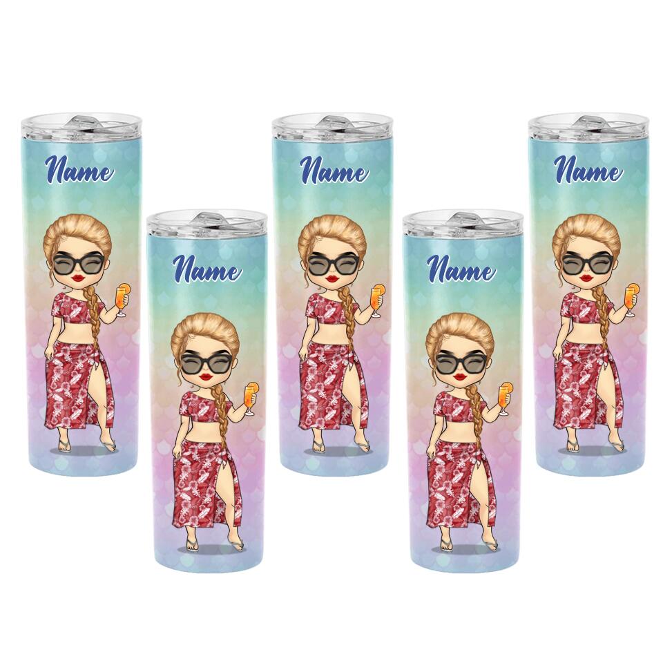 Chibi Summer Vacation - Personalized Skinny Tumbler - Gift For Bestie