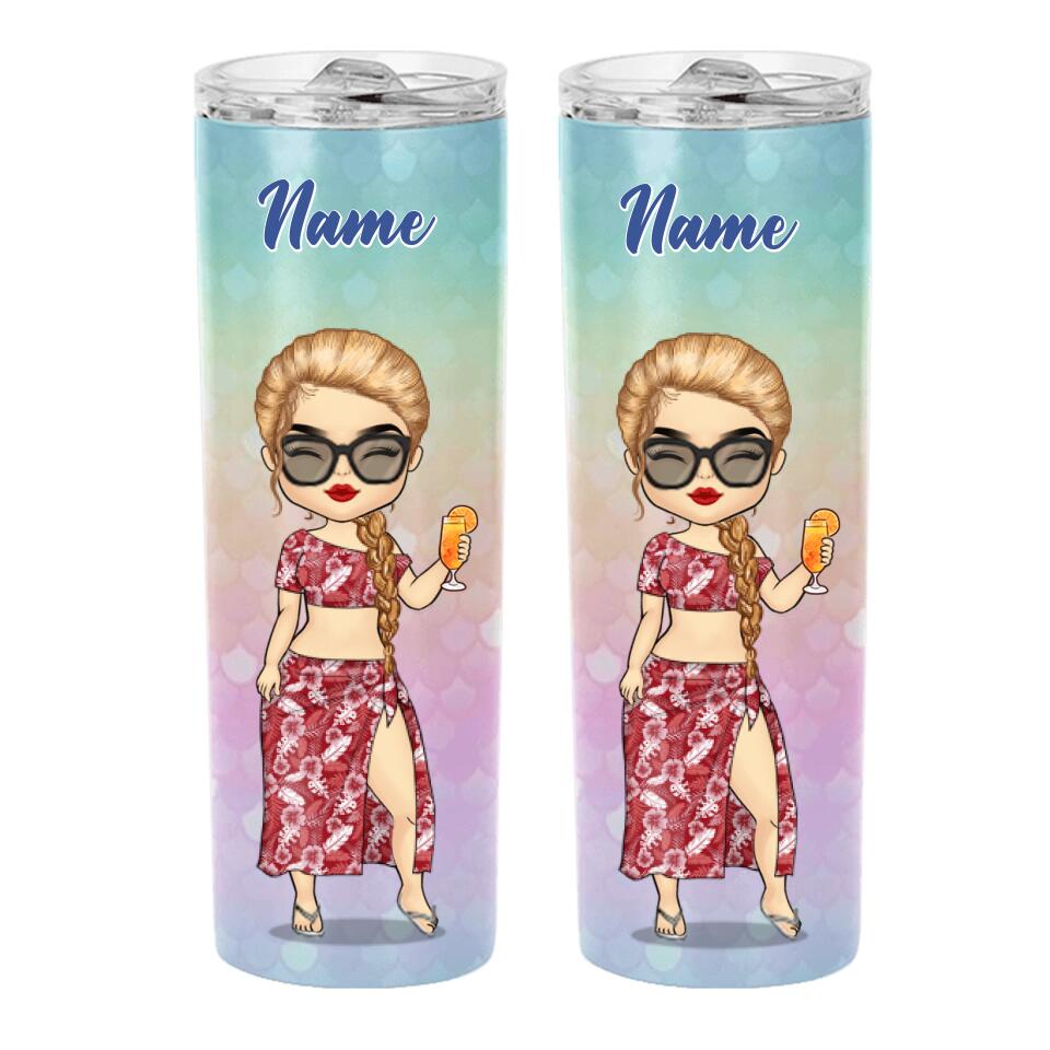 Chibi Summer Vacation - Personalized Skinny Tumbler - Gift For Bestie