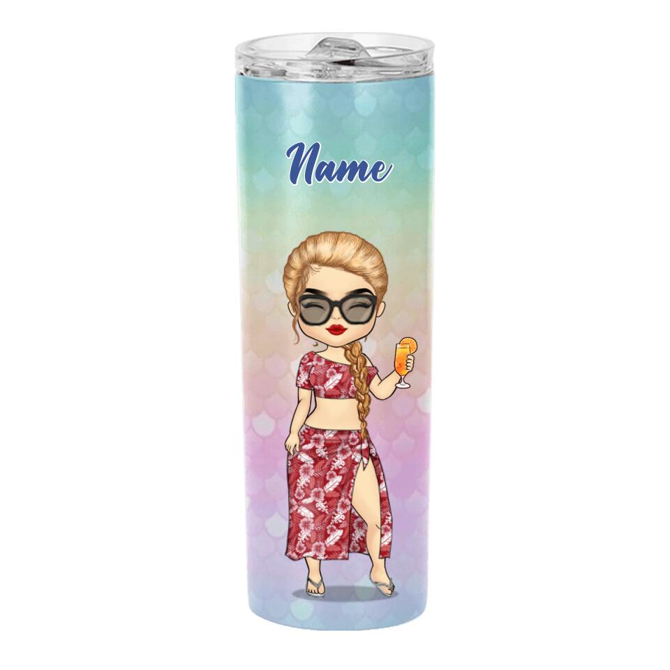 Chibi Summer Vacation - Personalized Skinny Tumbler - Gift For Bestie