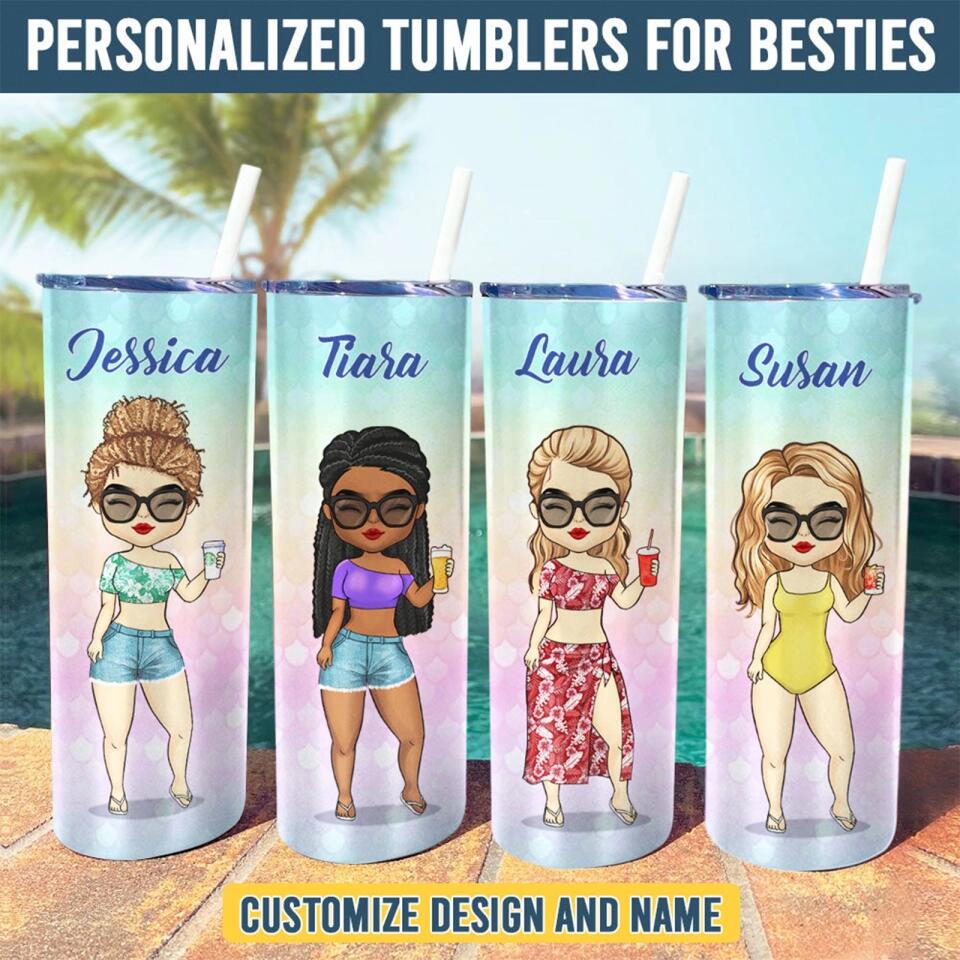 Chibi Summer Vacation - Personalized Skinny Tumbler - Gift For Bestie