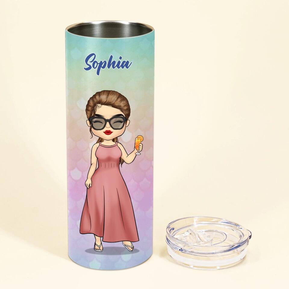 Chibi Summer Vacation - Personalized Skinny Tumbler - Gift For Bestie