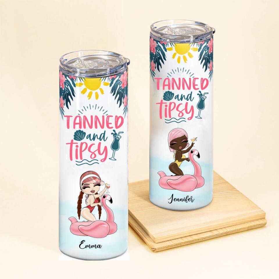 Tanned And Tipsy, Swimming Custom Skinny Tumbler, Gift For Summer