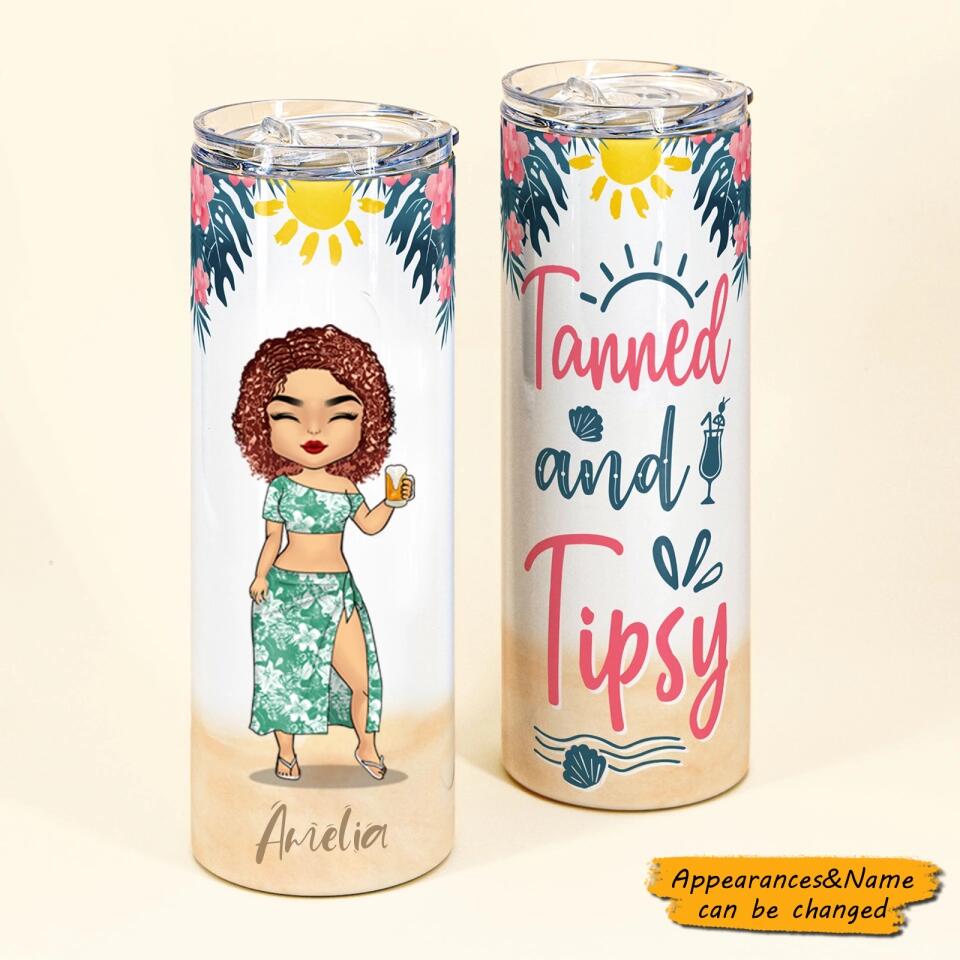 Tanned And Tipsy, Beach Custom Skinny Tumbler, Gift For Summer