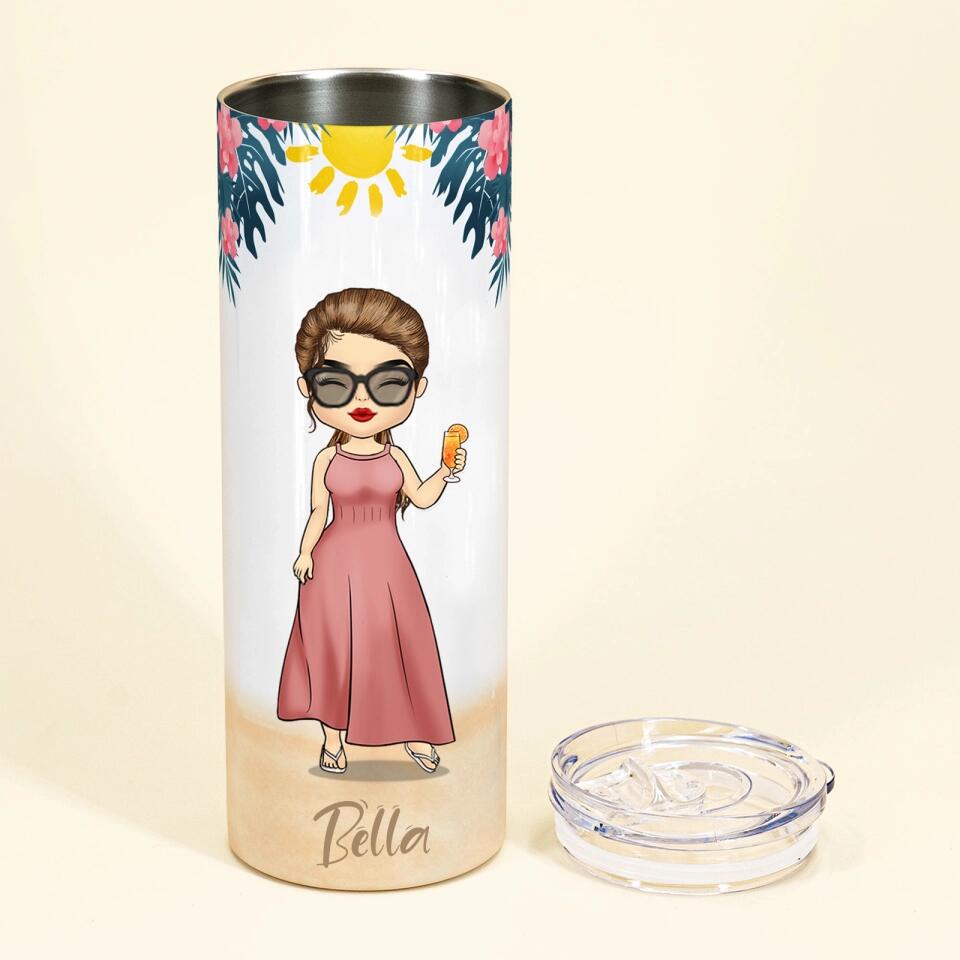 Tanned And Tipsy, Beach Custom Skinny Tumbler, Gift For Summer