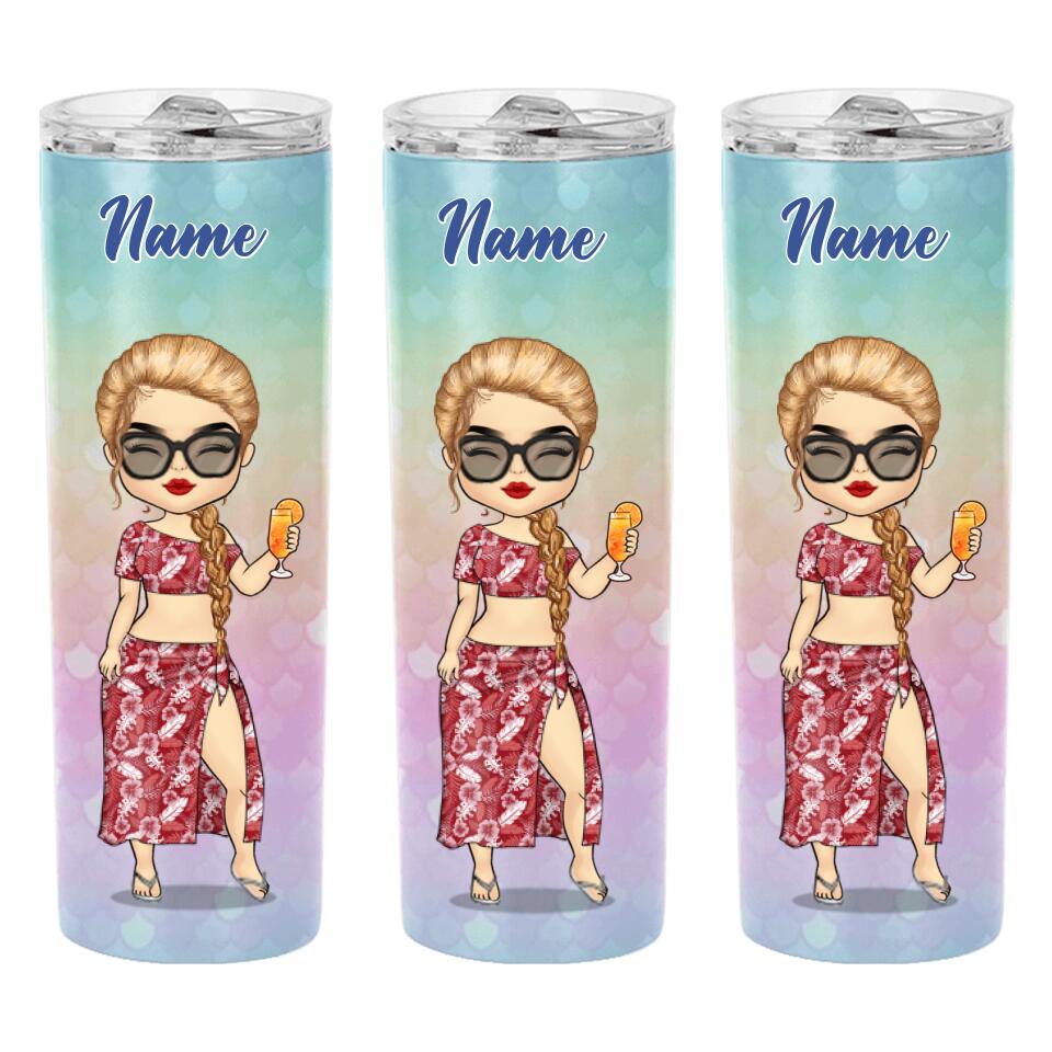 Chibi Summer Vacation - Personalized Skinny Tumbler - Gift For Bestie