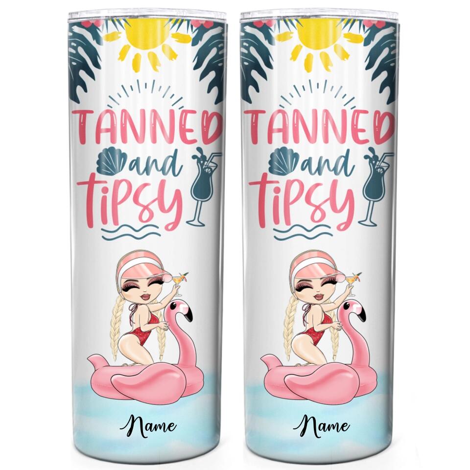 Tanned And Tipsy, Swimming Custom Skinny Tumbler, Gift For Summer