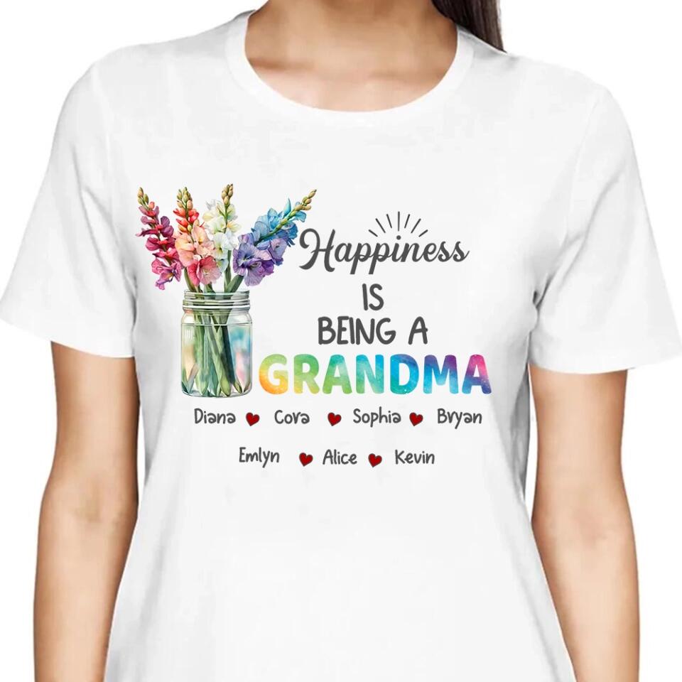 Happiness Is Being A Grandma  - Personalized Grandma T-Shirt, Hoodie - Summer Gift