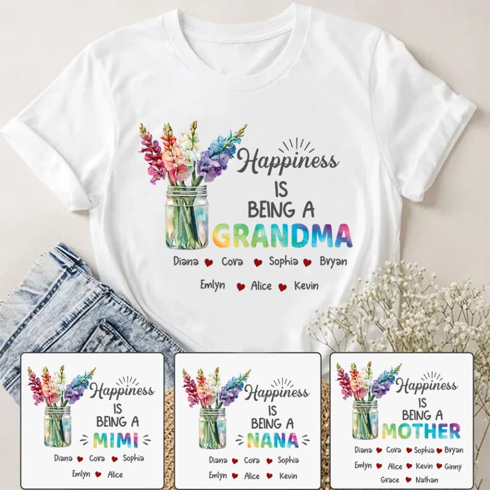 Happiness Is Being A Grandma  - Personalized Grandma T-Shirt, Hoodie - Summer Gift