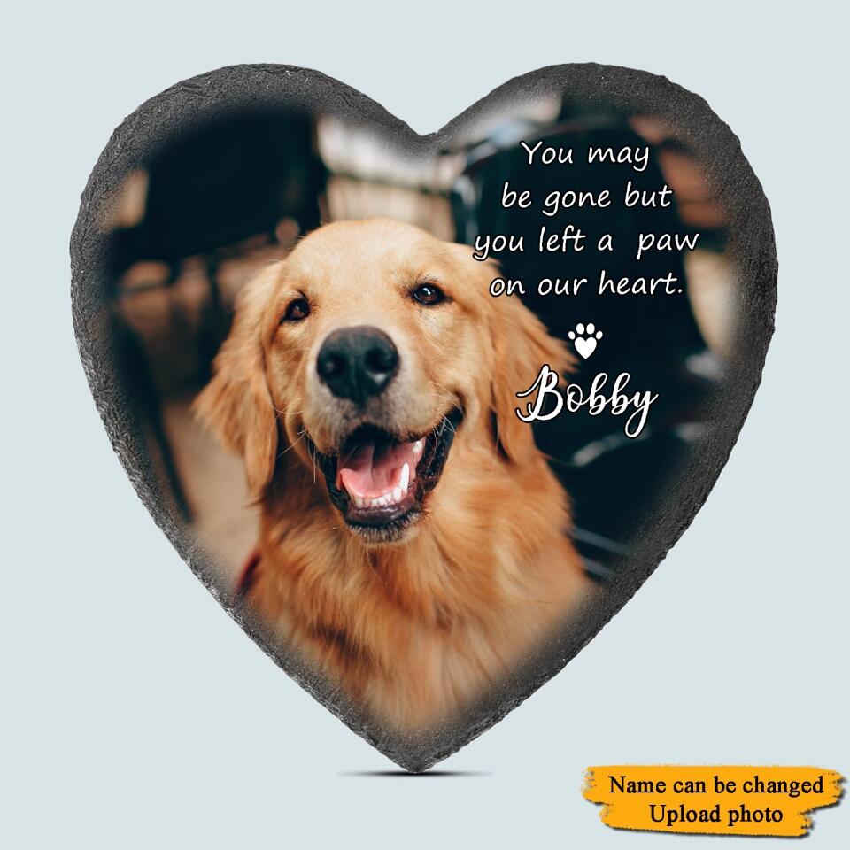 You May Be Gone But You Left a Paw on Our Heart- Custom Photo Personalized Pet Memorial Stone