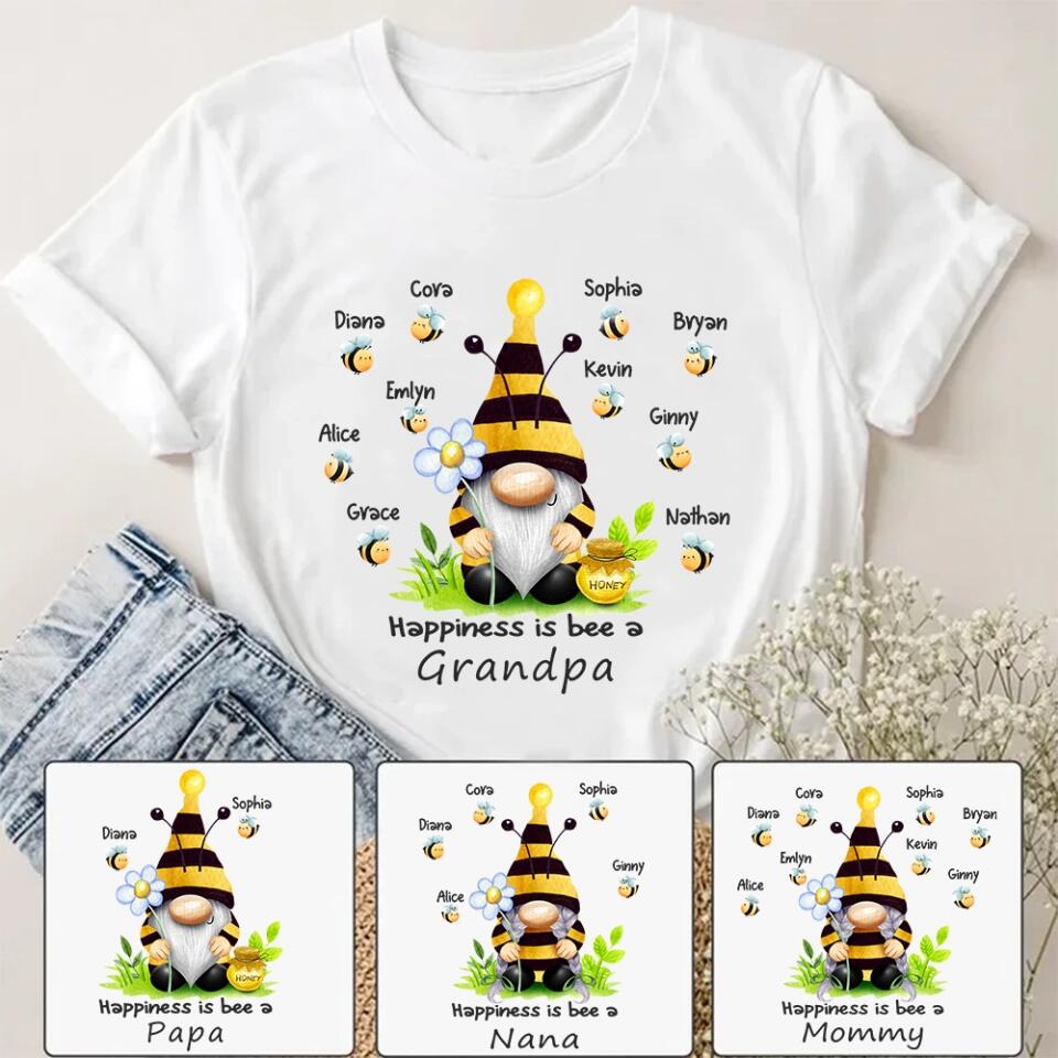 Grandma and Grandkids - Happiness is Bee A Grandma -  Personalized Grandma T-Shirt, Hoodie - Best Gift for Mom, Grandma